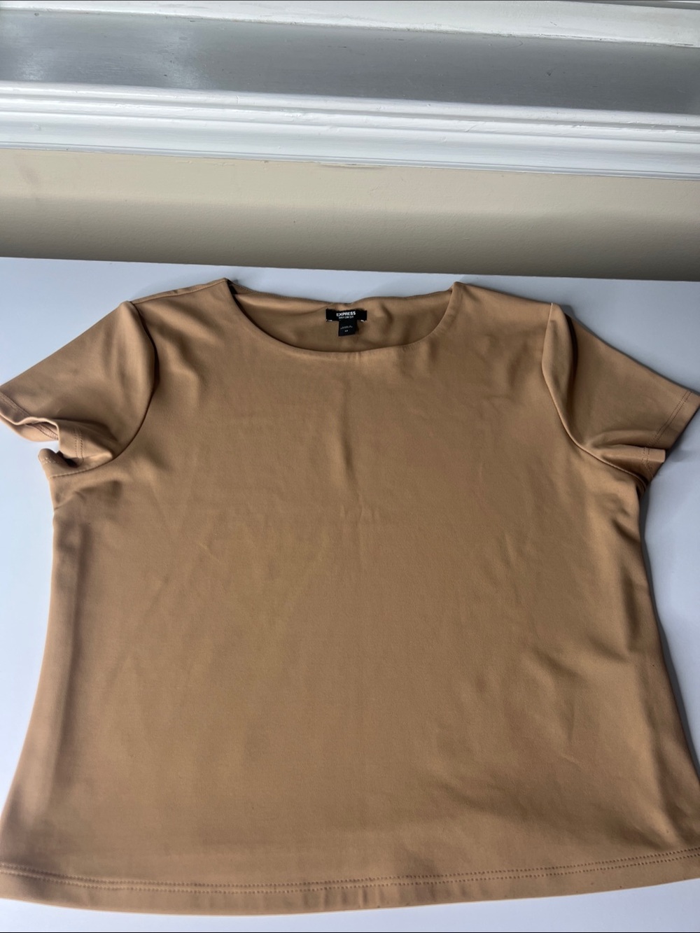 Express Short Sleeve Crewneck Top in Camel Brown